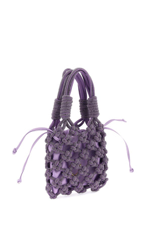 HIBOURAMA Woven Crystal Thread Handbag with Removable Pouch and Gold Monogram