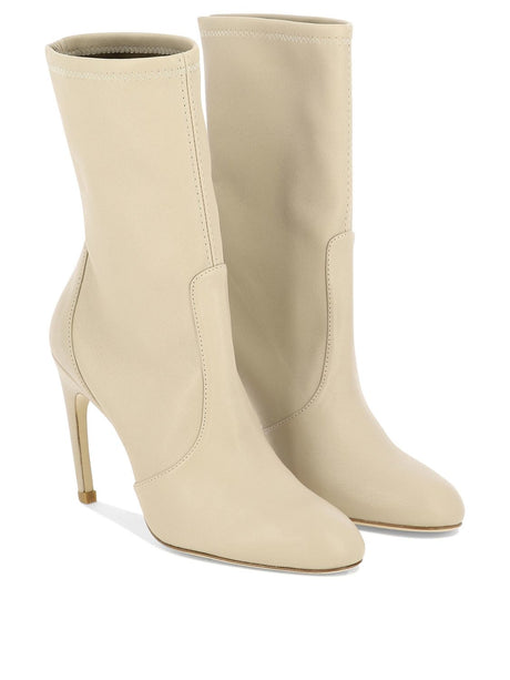 STUART WEITZMAN Luxurious Tan Ankle Boots for Women with Almond Toe and Curved Stiletto Heel