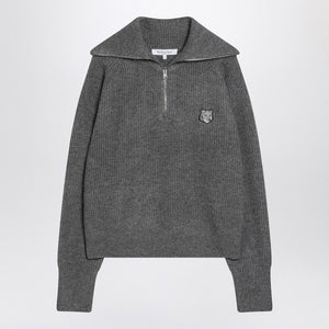 MAISON KITSUNÉ Women’s Grey Half-Zip Jumper with Fox Logo