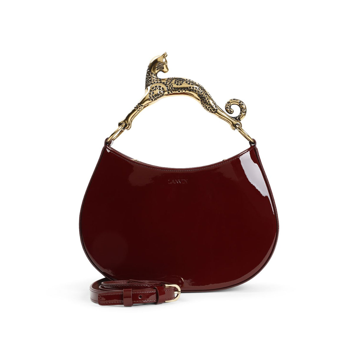 LANVIN Mini Leather Hobo Handbag with Cat Handle