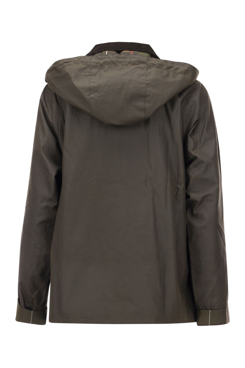 BARBOUR Cropped Waxed Cotton Jacket with Detachable Hood