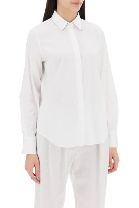 BRUNELLO CUCINELLI Designer White Cotton Poplin Shirt for the Modern Woman