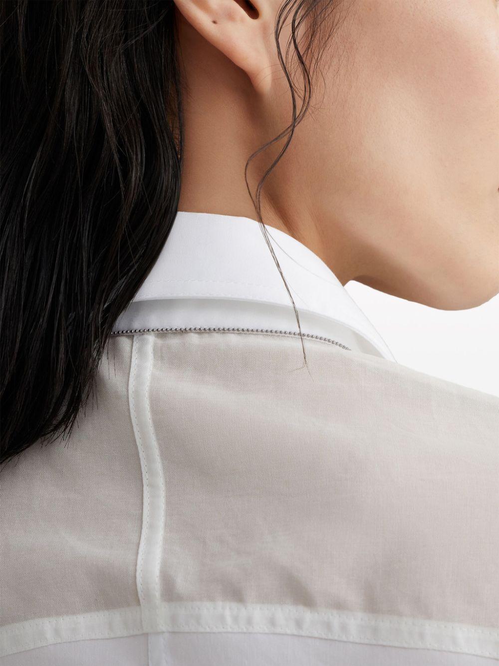 BRUNELLO CUCINELLI Feminine Stretch Cotton Poplin Shirt with Necklace Detail - White