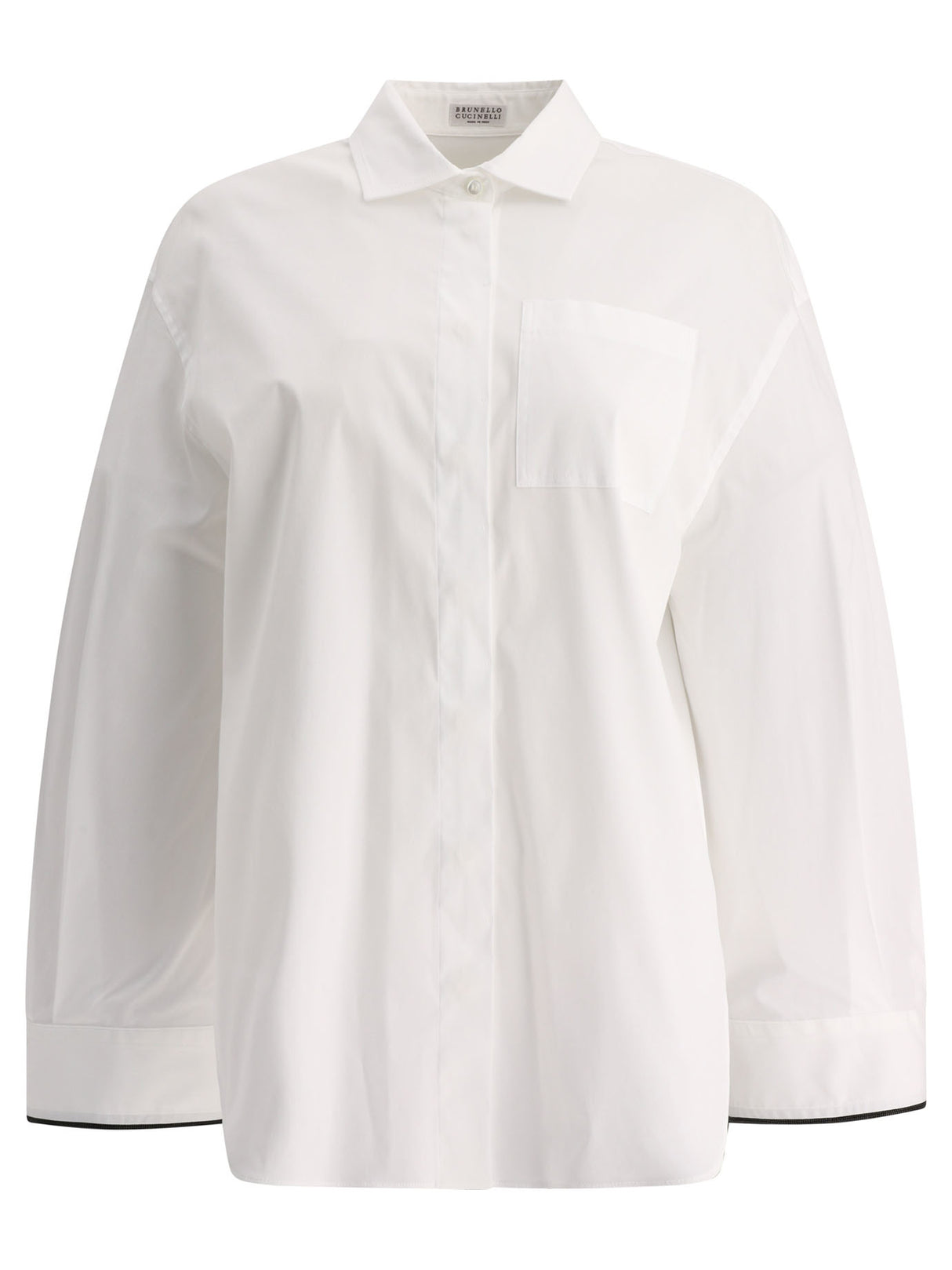 قميص بوبلين بأكمام مزخرفة للنساء - أبيض