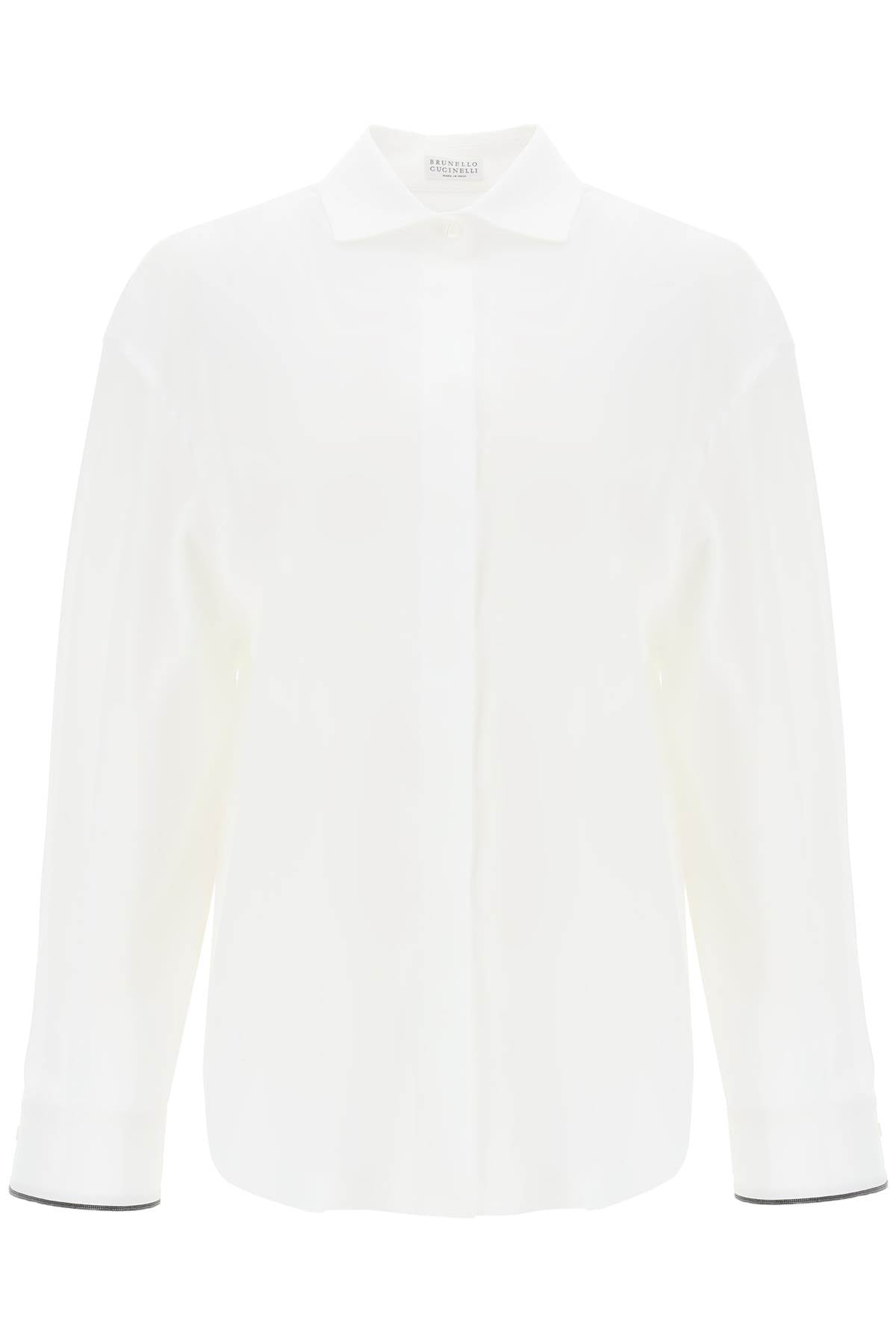 BRUNELLO CUCINELLI Elegant White Wide Sleeve Shirt with Shiny Cuff Details for Women