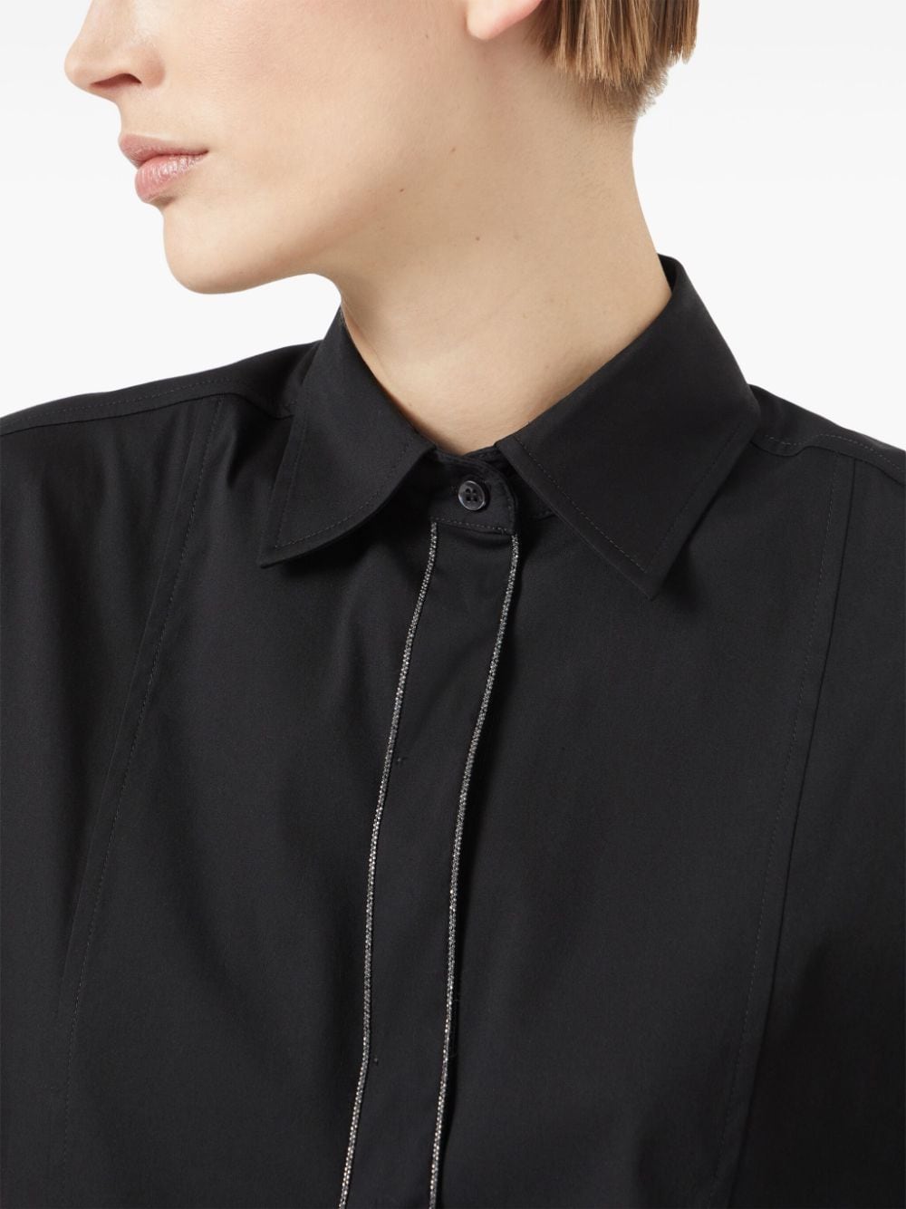 BRUNELLO CUCINELLI Elegant Black Silk-Cotton Blend Shirt with Monili Trim