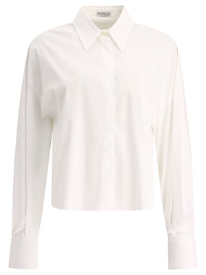 女性白色布領普通合身襯衫