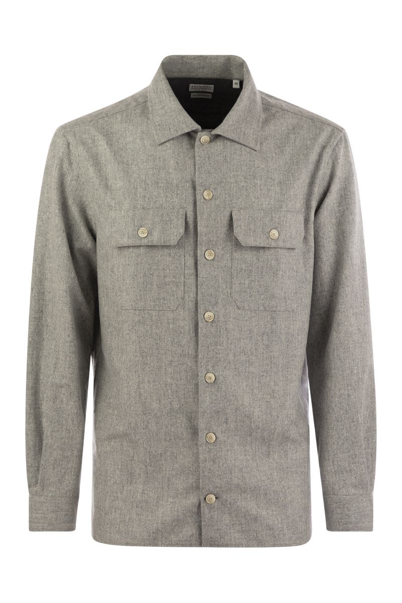 BRUNELLO CUCINELLI Luxury Virgin Wool Utility Shirt with Chest Pockets