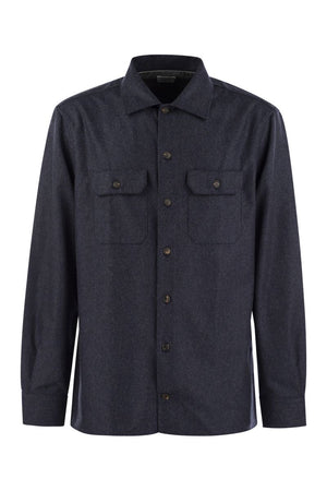 BRUNELLO CUCINELLI Navy Blue Wool Flannel Shirt