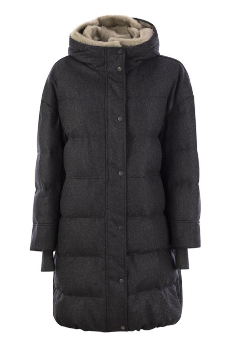 BRUNELLO CUCINELLI Pure New Wool Down Jacket with Sheepskin Hood