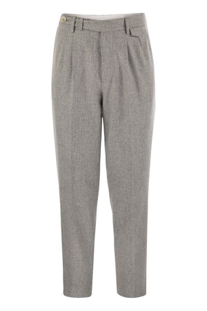 BRUNELLO CUCINELLI Leisure Fit Wool Flannel Trousers with Double Darts