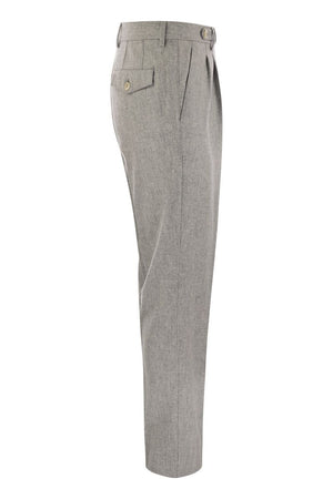 BRUNELLO CUCINELLI Leisure Fit Wool Flannel Trousers with Double Darts