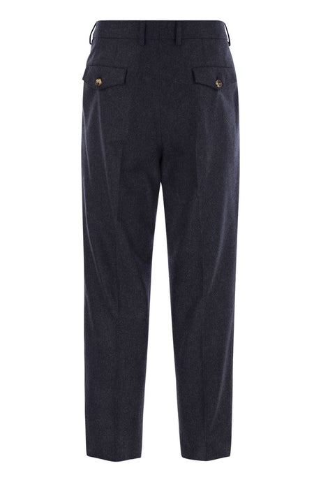 BRUNELLO CUCINELLI LEISURE FIT TROUSERS IN VIRGIN WOOL FLANNEL WITH DOUBLE DARTS