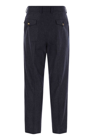 BRUNELLO CUCINELLI Leisure Fit Wool Flannel Trousers with Double Darts