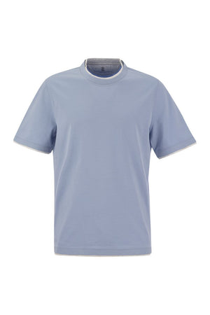 BRUNELLO CUCINELLI Layered-Effect Cotton T-Shirt for Men in Blue for SS24