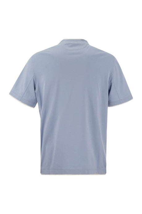 BRUNELLO CUCINELLI Layered-Effect Cotton T-Shirt for Men in Blue for SS24