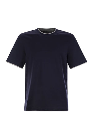 BRUNELLO CUCINELLI Layered-Effect Cotton T-Shirt for Men in Blue for SS24