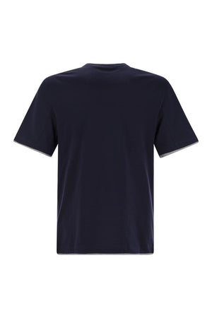 BRUNELLO CUCINELLI Layered-Effect Cotton T-Shirt for Men in Blue for SS24