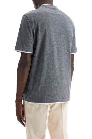 BRUNELLO CUCINELLI Layered-Effect Cotton T-Shirt for Men in Blue for SS24