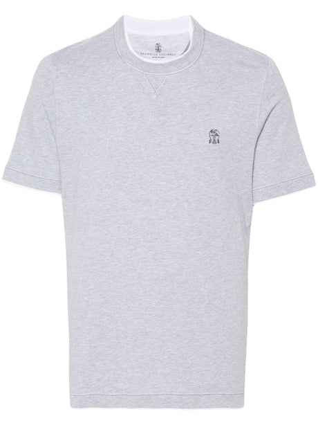 BRUNELLO CUCINELLI Men’s Grey Cotton Logo Tee