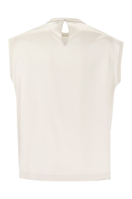 Elegant White Silk T-Shirt with Monili Details by BRUNELLO CUCINELLI
