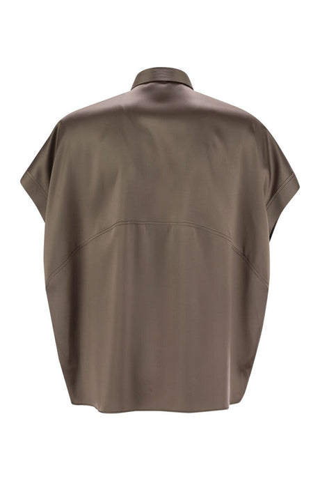 BRUNELLO CUCINELLI Elegant Stretch Silk Satin Short-Sleeved Shirt with Jewel Detailing