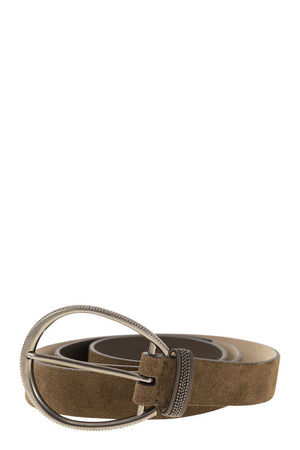 BRUNELLO CUCINELLI Suede Calfskin Women's Belt with Large Buckle