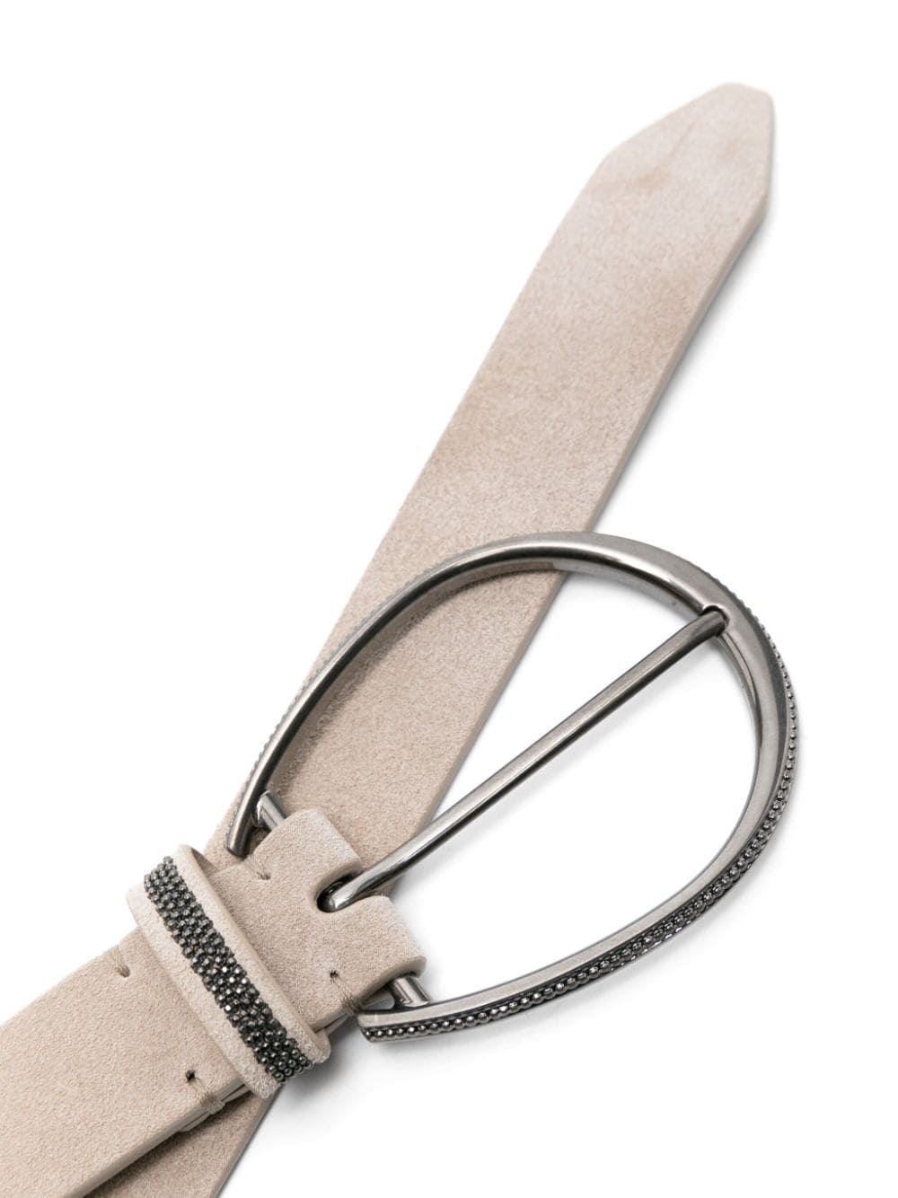 BRUNELLO CUCINELLI Almond Beige Suede Signature Belt with Monili Chain Detail