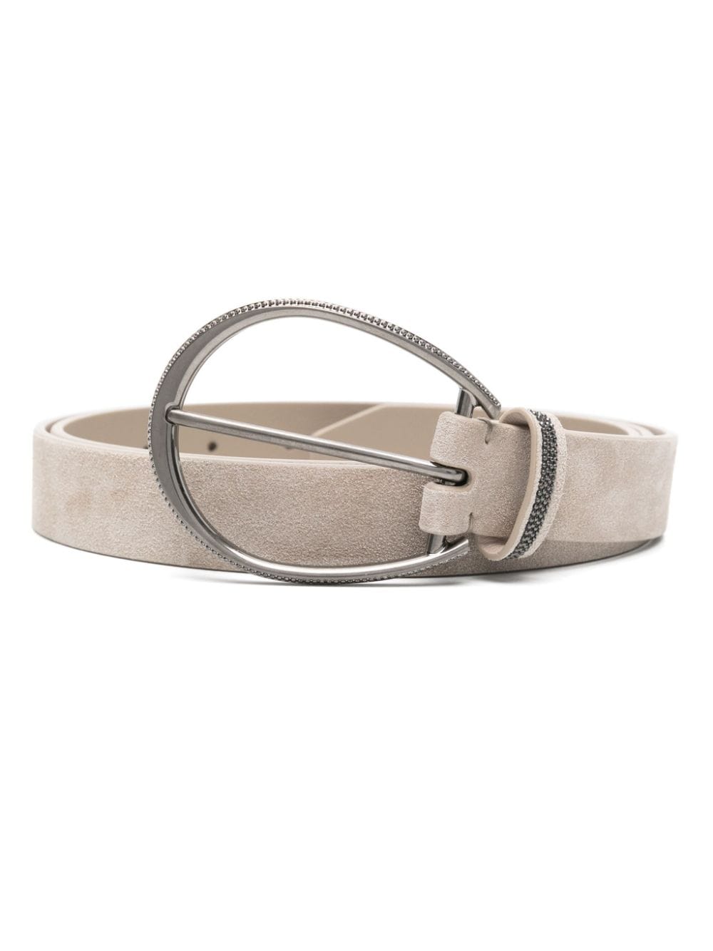 BRUNELLO CUCINELLI Almond Beige Suede Signature Belt with Monili Chain Detail