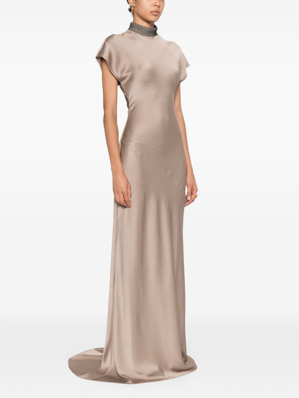 BRUNELLO CUCINELLI Elegant Satin Long Dress with Chain Detail