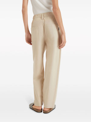 BRUNELLO CUCINELLI Light Beige Cotton Baggy Trousers for Women in SS24