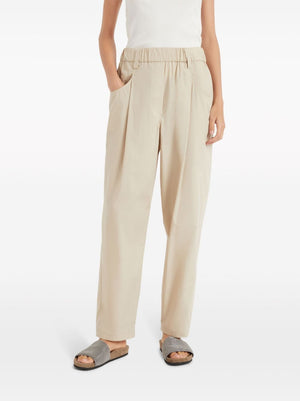 BRUNELLO CUCINELLI Light Beige Cotton Baggy Trousers for Women in SS24