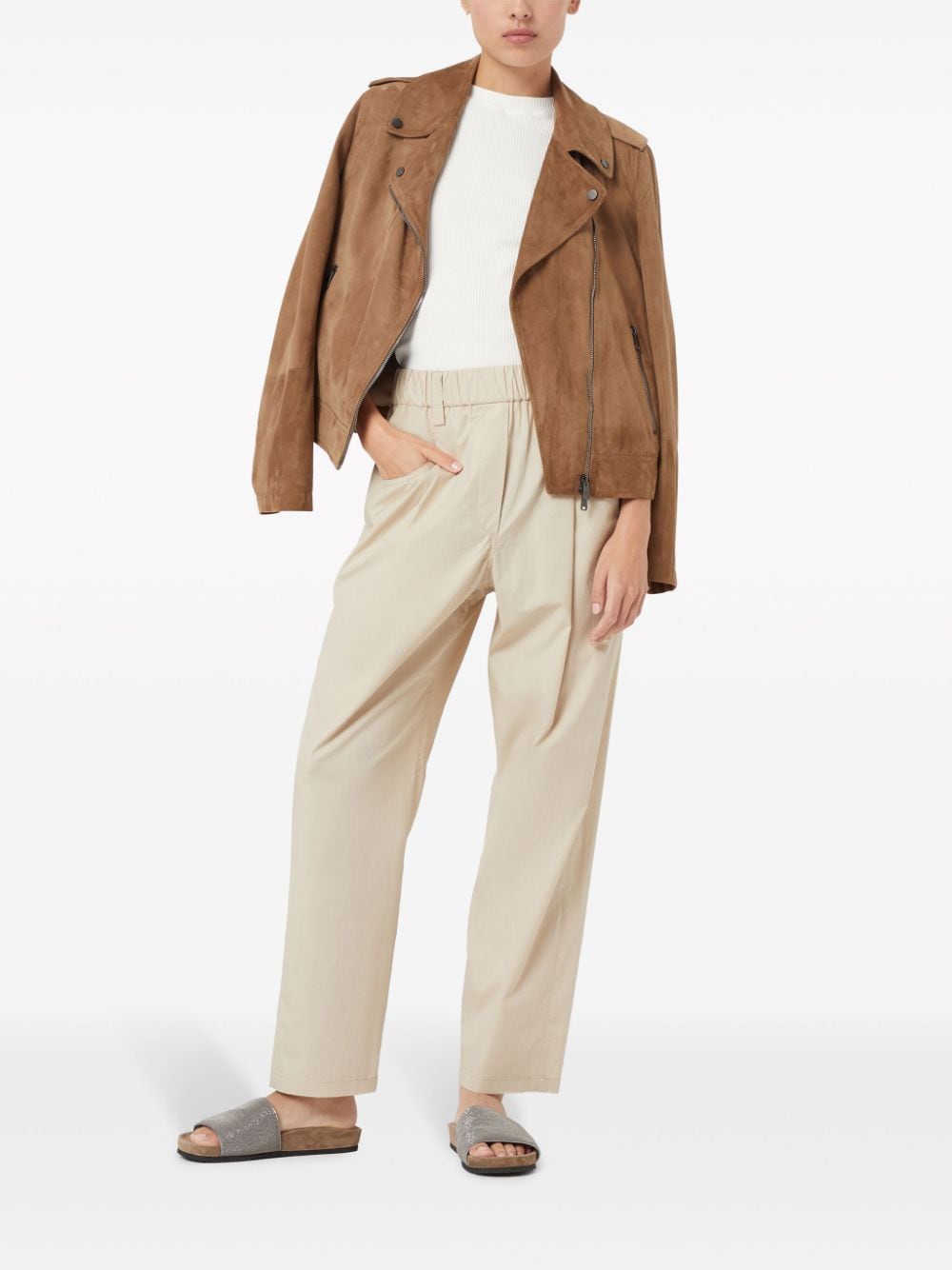 BRUNELLO CUCINELLI Light Beige Cotton Baggy Trousers for Women in SS24