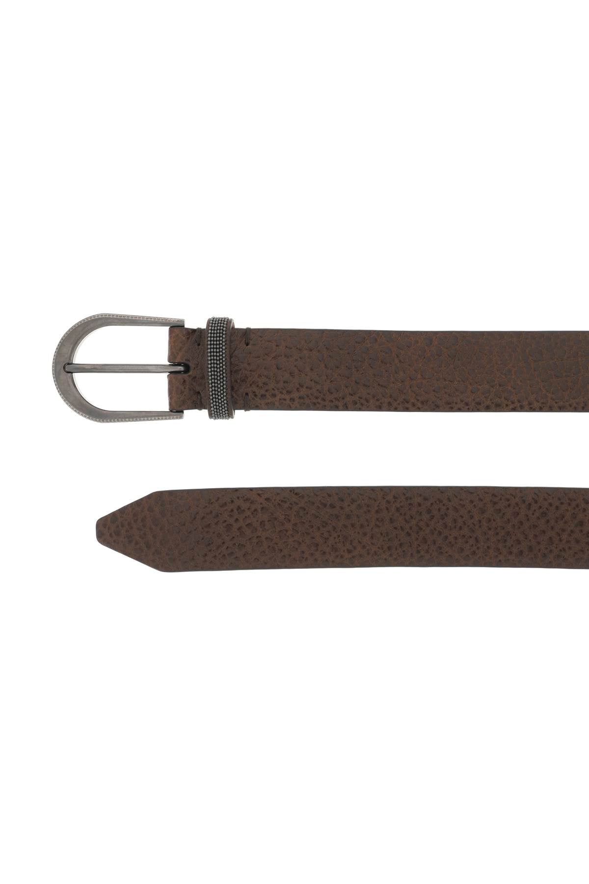 BRUNELLO CUCINELLI Brown 100% Leather Grained Texture Belt for Women - SS24