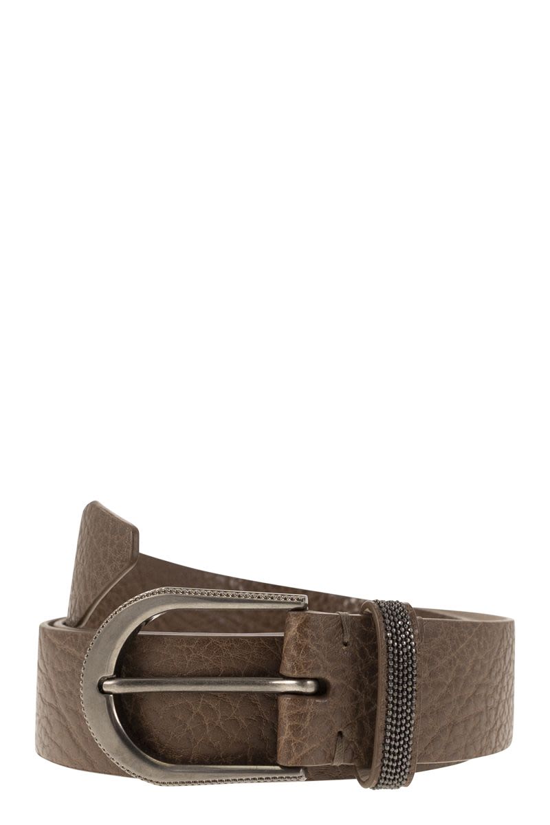 BRUNELLO CUCINELLI Men's Brown Leather Belt with Detailed Buckle for FW24 Collection