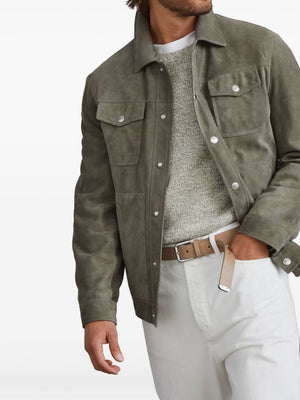 BRUNELLO CUCINELLI Men's Suede Jacket with Stud Detail