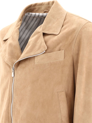 男士米色麂皮機車夾克 - 一般款式, SS24