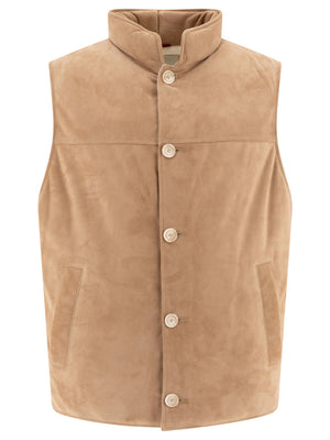 BRUNELLO CUCINELLI Suede Down Vest for Men - Regular Fit, Sleeve-less