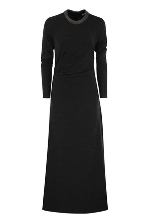 BRUNELLO CUCINELLI Elegant Wool Midi Dress with Monili Detail