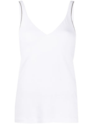 BRUNELLO CUCINELLI White Cotton V-Neck Tank Top for Women - SS24 Collection