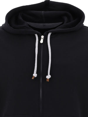 BRUNELLO CUCINELLI Black Drawstring Hoodie with Zip Fastening and Pockets for Men - Spring/Summer 2024