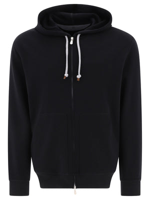 BRUNELLO CUCINELLI Black Drawstring Hoodie with Zip Fastening and Pockets for Men - Spring/Summer 2024