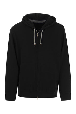 BRUNELLO CUCINELLI Black Drawstring Hoodie with Zip Fastening and Pockets for Men - Spring/Summer 2024