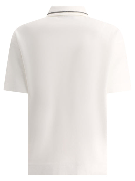 قميص بولو بيكيه أبيض بتفصيل مونيلي للنساء