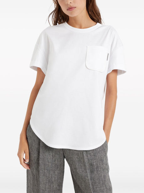 BRUNELLO CUCINELLI Relaxed Fit Crew Neck T-Shirt with Pocket and Shiny Embellishment