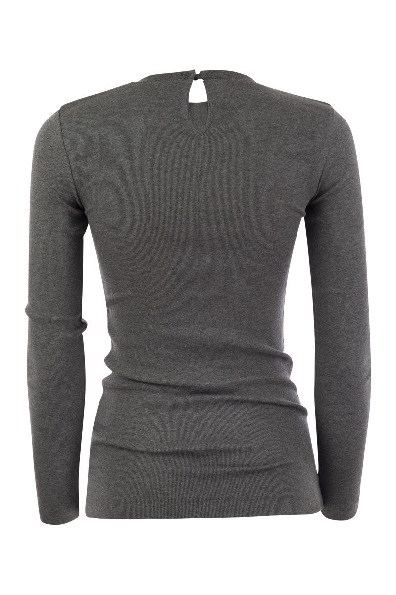 BRUNELLO CUCINELLI Ribbed Cotton T-Shirt with Embellished Collar