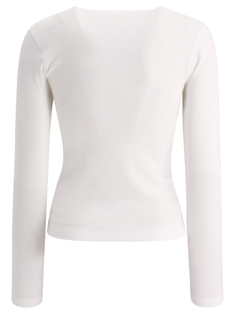 BRUNELLO CUCINELLI Elegant White V-Neck T-Shirt with Nickel-Free Monili Decoration and Regular Fit for Women