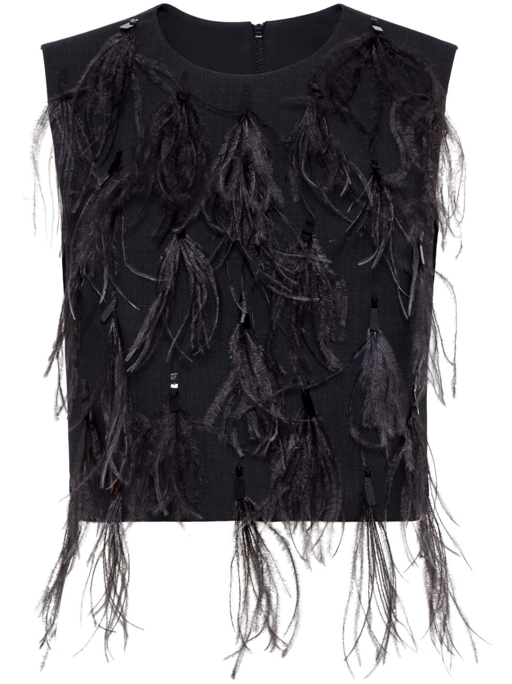 BRUNELLO CUCINELLI Wool Blend Sleeveless Top with Feather Detailing