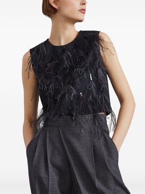 BRUNELLO CUCINELLI Wool Blend Sleeveless Top with Feather Detailing