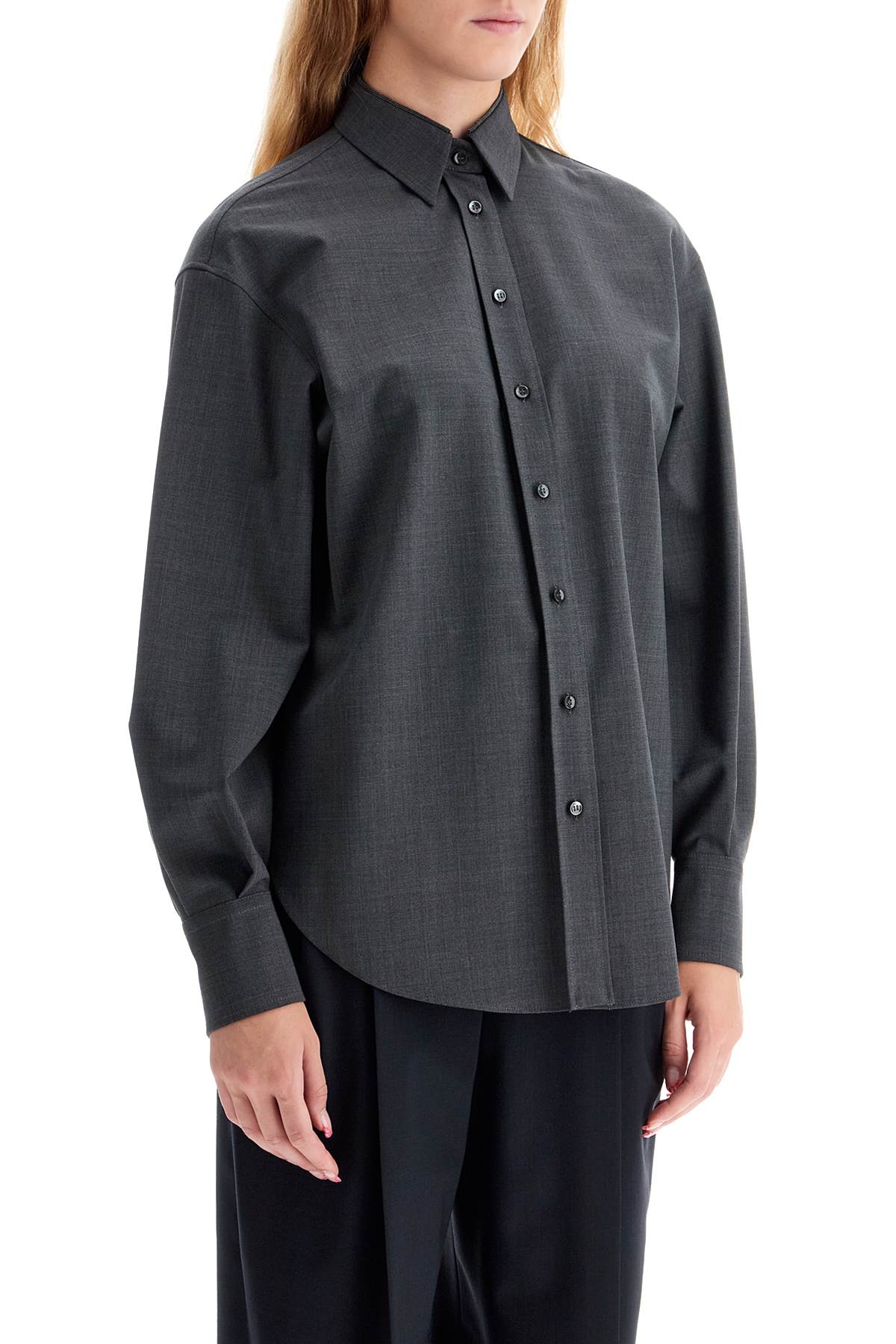 BRUNELLO CUCINELLI Luxurious Wool Blend Shirt with Monile Collar Detail